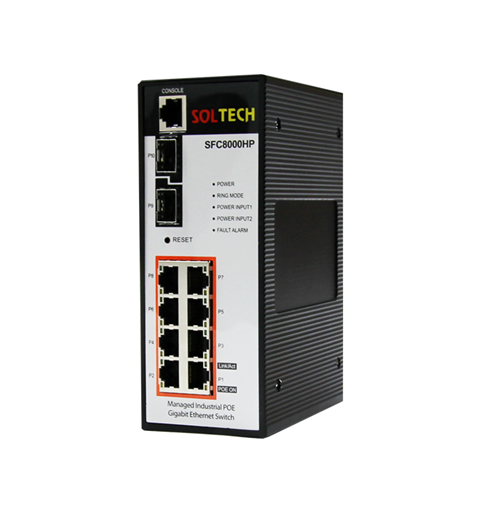 Soltech SFC8000HP S-ring SNMP PoE Switch 8-Ports 10/100/1000Mbps-TP + 2-SFP Slots