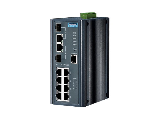 Advantech EKI-7710G-2CPI 8-port Gigabit PoE, 2-port GbE/SFP