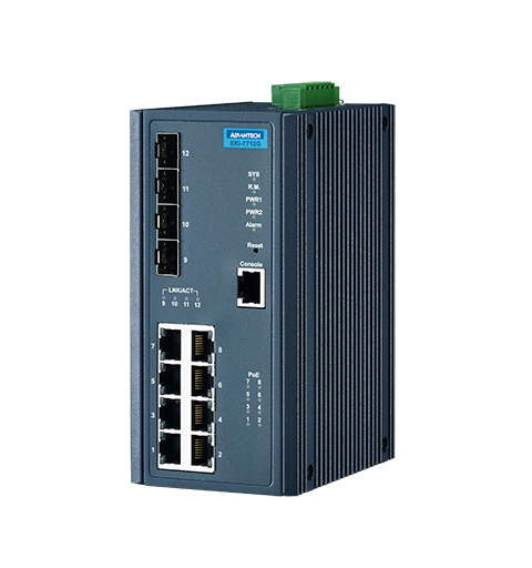 Advantech EKI-7712G-4FPI 8-port Gigabit PoE, 4-port GbE/SFP