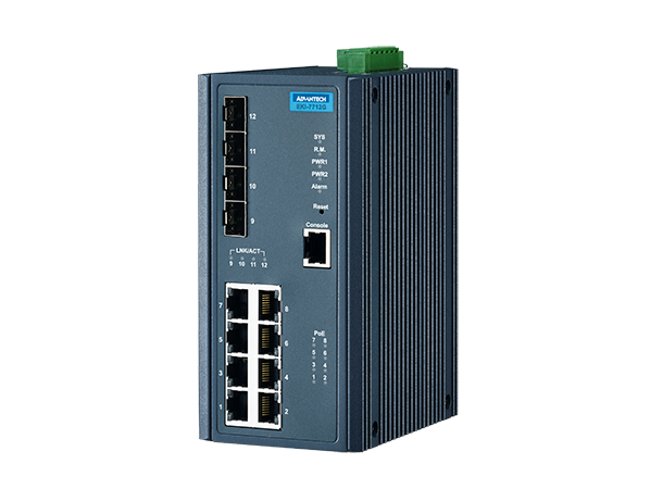 Advantech EKI-7712G-4FPI 8-port Gigabit PoE, 4-port GbE/SFP