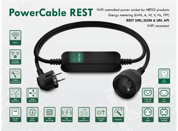 NetIO PCable REST 101S  strømkabel WiFi Nettstyrt IEC-320-kabel m forbruksmåling